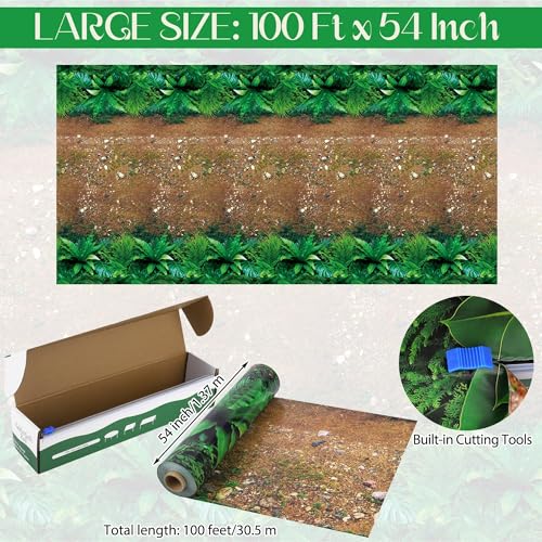 Image of Kochorie 100 Ft x 54 Inch Forest Path Plastic Tablecloth Roll Safari Dinosaur Jungle Table Cover with Cutter Box for Birthday Baby Shower Party Supplies