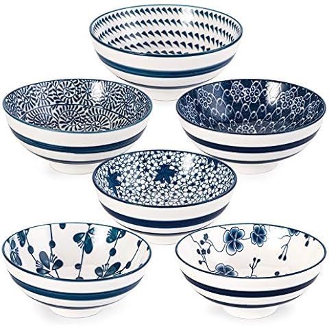 Foraineam Set of 6 Blue and White Bowls Cover