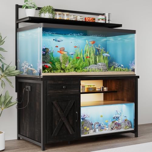 Image of 4ever2buy 55-75 Gallon Fish Tank Stand with Power Outlet, 55 Gallon Heavy Duty Aquarium Stand with Cabinet Storage for Fish Tank, Turtle Tank, Reptile Terrarium, 980LBS Capacity, Oak