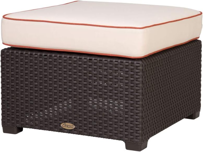 Lagoon Magnolia Brown_Rattan Ottoman W/Maroon Red Cushion