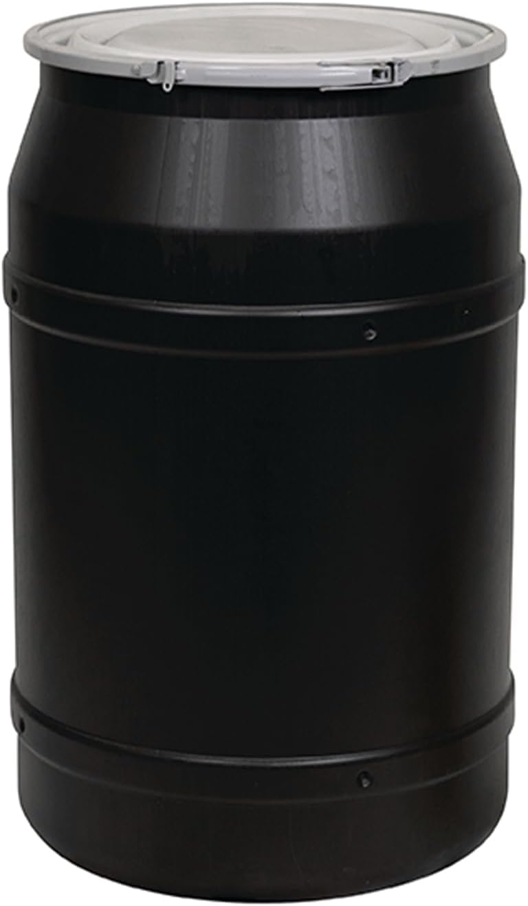 Eagle Plastic Drum, 55 Gallon Capacity, DOT Compliant, Made in USA, Black | High-Density-Polyethylene Construction, Open Head Lab Pack Drum, Metal Lever-Lock Lid, Hazardous Material Storage, Transport