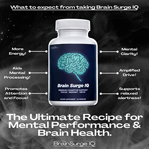 Wellnessesity Brain Surge Iq - Memory, Focus, Concentration 40 Powerful Nootropic Ingredients Bacopa Monnieri, Choline, Dmae & Huperzine A(5) #TOP1