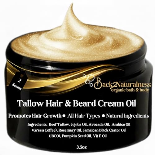 Back2Naturalness Grass-Fed Beef Tallow Hair Growth Cream – Regrowth Treatment for Dry Hair,Scalp Care & Beard | Tallow Leave-In Conditioner & Hair Styling Balm| All Hair Types|Clean Ingredients |3.5oz