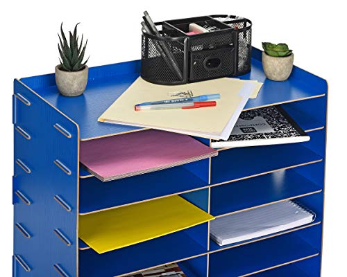 Adir Wood Paper Storage Organizer - Construction Paper Storage - Vertical File Mail Sorter - A Stylish Look For Home, Office, Classroom And More - Blue (12 Compartment) #TOP6