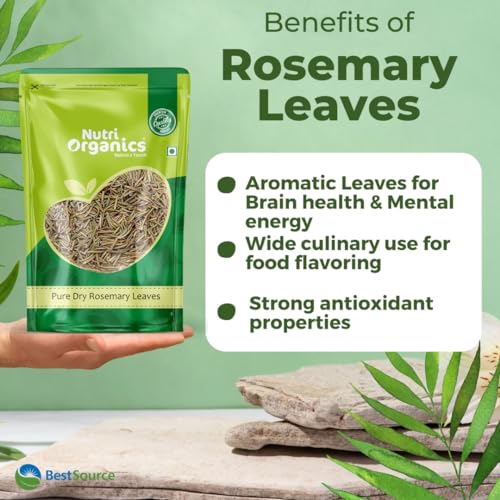 Image of NutriOrganics Rosemary Dried Leaves - 200gm | Rosemary Leaves for hair growth & Food (Pack of 2)
