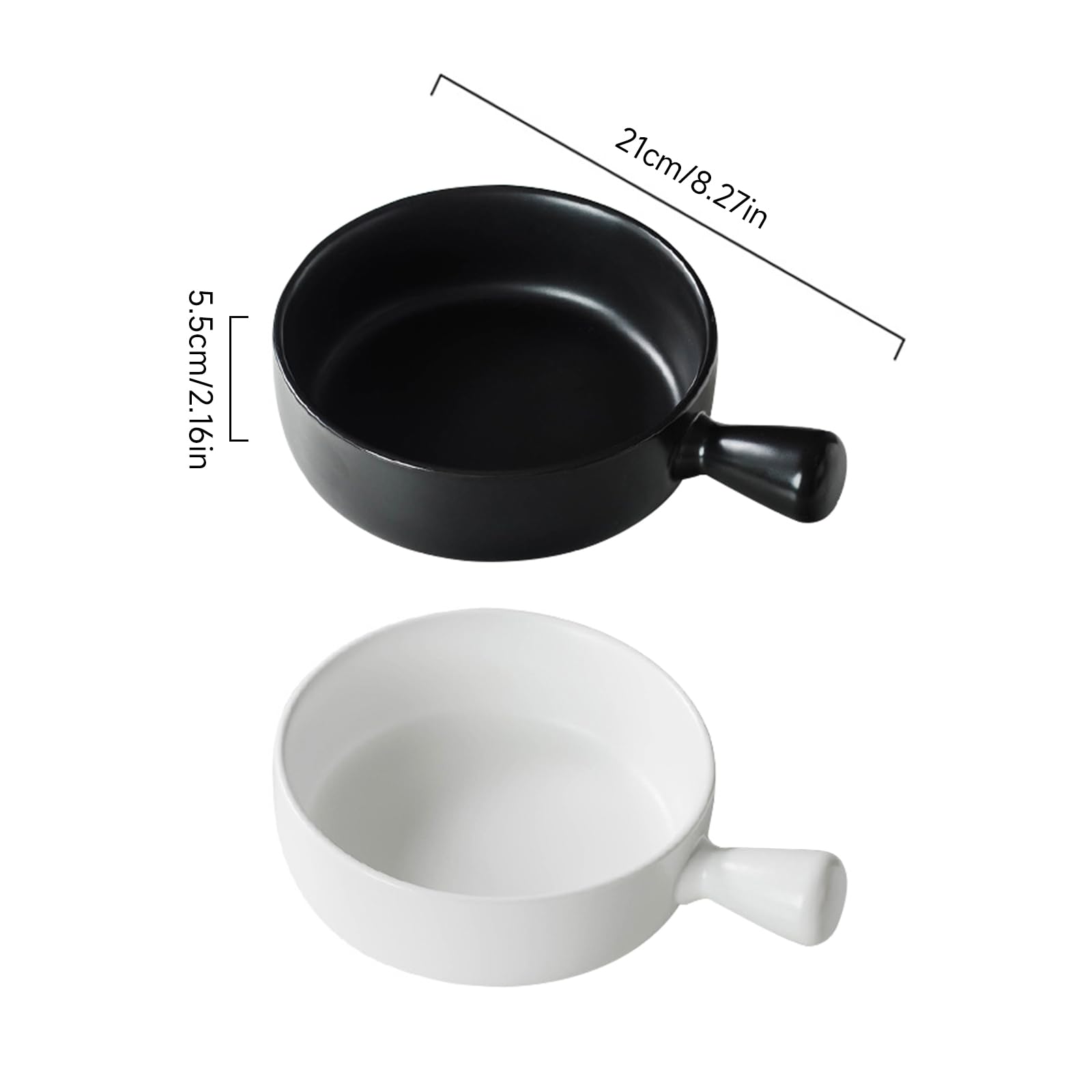 Bowl,2pcs Tazones Para Desayuno,660 Ml Cuencos Sopa,Sopera De Porcelana Con Asas,Cuencos De Postre,Cuencos Para Cereales,Tazas De Sopa Con Asa,Ensaladera,Tazones De Consomé Cerámica(Negro+Blanco)
