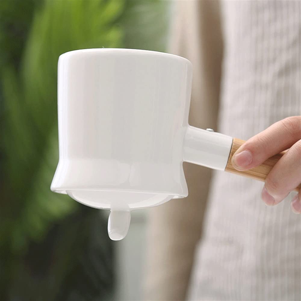 Czajniczek z zaparzaczem Czajniczek do herbaty i kawy Białe porcelanowe czajniki z drewnianym uchwytem Dzbanek na mleko z pokrywką, biały ceramiczny dzbanek do herbaty.