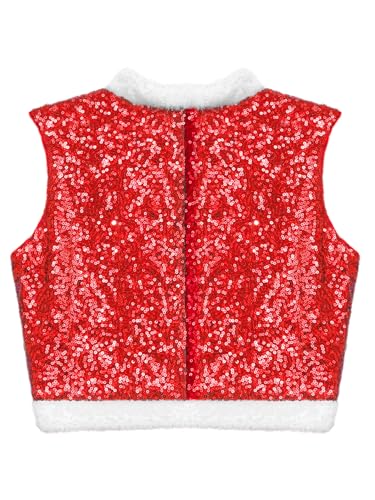 Kids Boys Girls Circus Dance Cosplay Waistcoat Sleeveless Faux Fur Hem Santa Elf Christmas Party Vest4