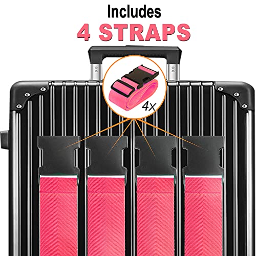 Image of Luggage Straps for Suitcases TSA Approved Travel Belt 4 Pack by Chelmon (Rose Red)