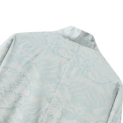 Image of Mens Japanese Kimono Cardigan Cotton Linen Haori Fashion 3 /4 Sleeve Yukata | Shawl Collar Kimono Jacket Robe Embroidery Patchwork Happi Coat Tie Pockets Lightweight Outerwear Daily Casual All Seasons