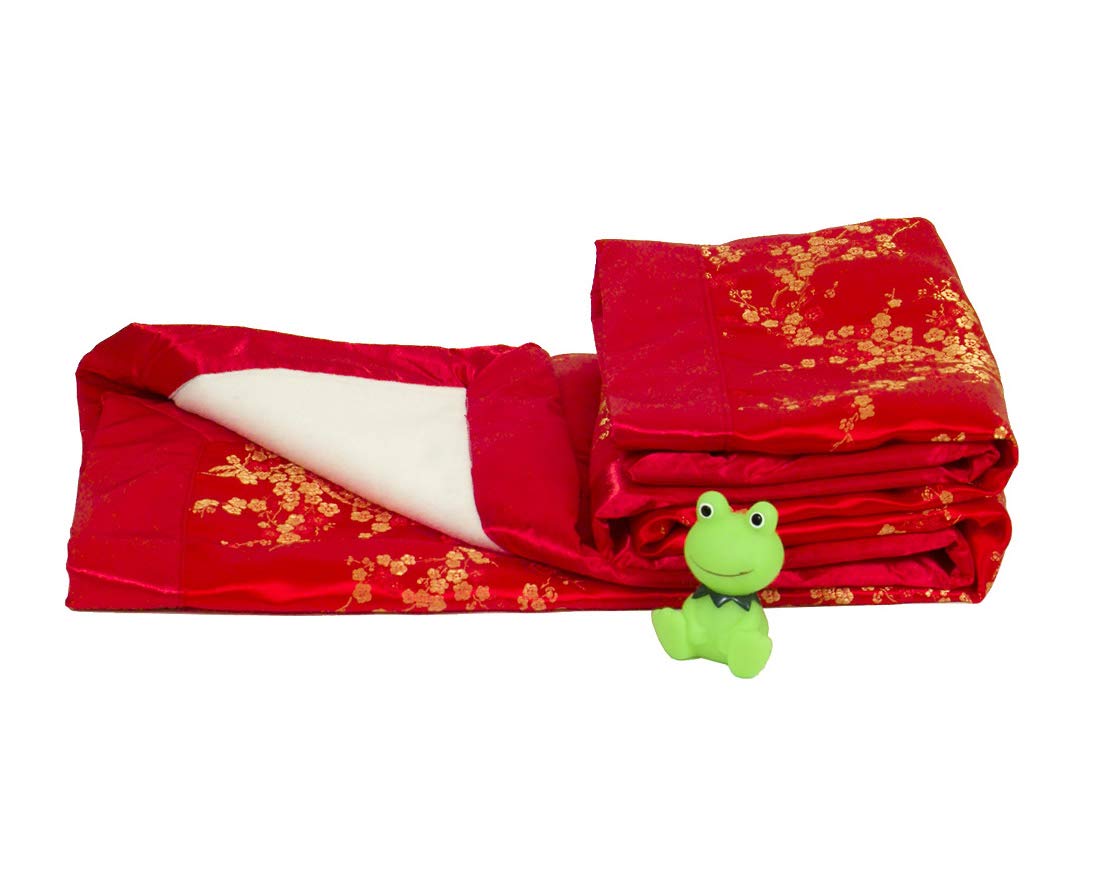 Brocade Baby Blankets in Red with Gold Cherry Blossoms Print