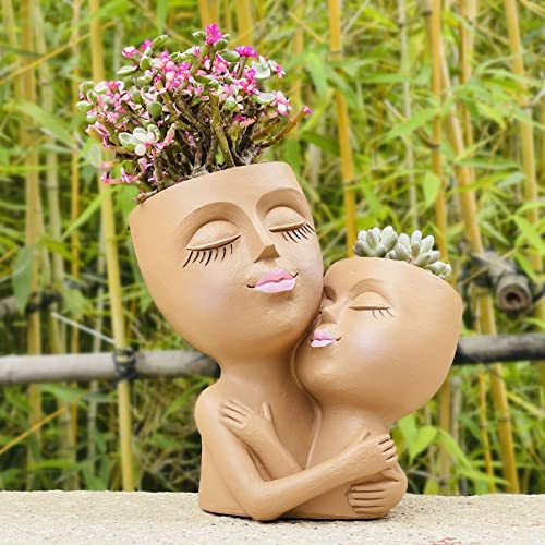 Suqefan Large Double Face Planters Pots Head Planter For Indoor Plants, Heads Flowerpot Vase, Unique Female Statue Flower Pots With Drainage Hole For Succulents Outdoor, Diy Gifts For Mom(Brown) #TOP4