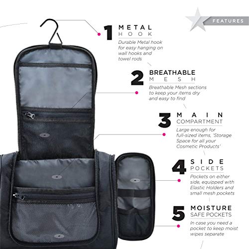 Image of FATMUG Travel Toiletry Kit Organizer Hanging Dopp Kit for Men Large Cosmetics Pouch for Women-Black