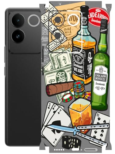 Image of AtOdds - Full Body Back Screen Guard Protector Film - Lamination Wrap Skin Sticker Compatible with IQOO Z7 PRO (5G) | Scratchproof Matte Finish (Wine Graffiti)