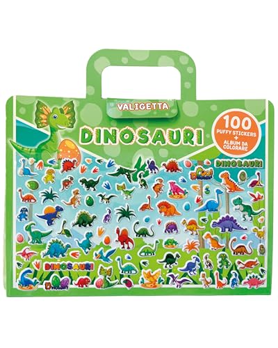 EURO PUBLISHING Valigetta Puffy Stickers Dinosauri - cm 25,5x18,5 (include 1 album da colorare +100 puffy stickers attacca e stacca)