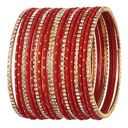 Efulgenz Indian Bangles Set - Wedding Bangles with Rhinestone CZ Plain Metal Bracelet for Women