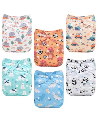 Image of ALVABABY Baby Cloth Diapers 6 Pack with 12 Inserts Cloth Diaper Covers Adjustable Washable Reusable for Baby Girls and Boys 6DM142A