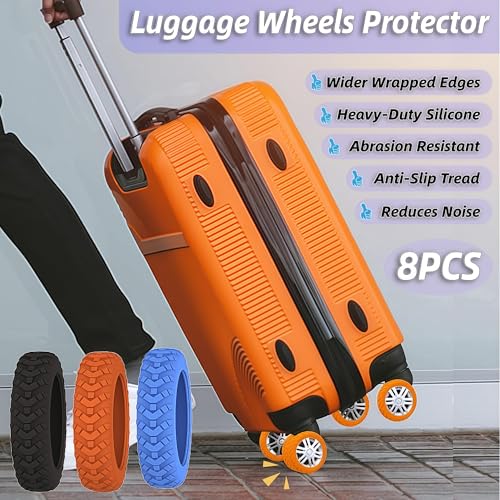 8 Pack Luggage Wheel Protector Covers for Travel Bags, Durable Silicone Suitcase Wheels Covers Fit for 5cm-7.5cm Wheels, Noise-Reducing, Anti-Slip Shock Proof Design (Blue)2