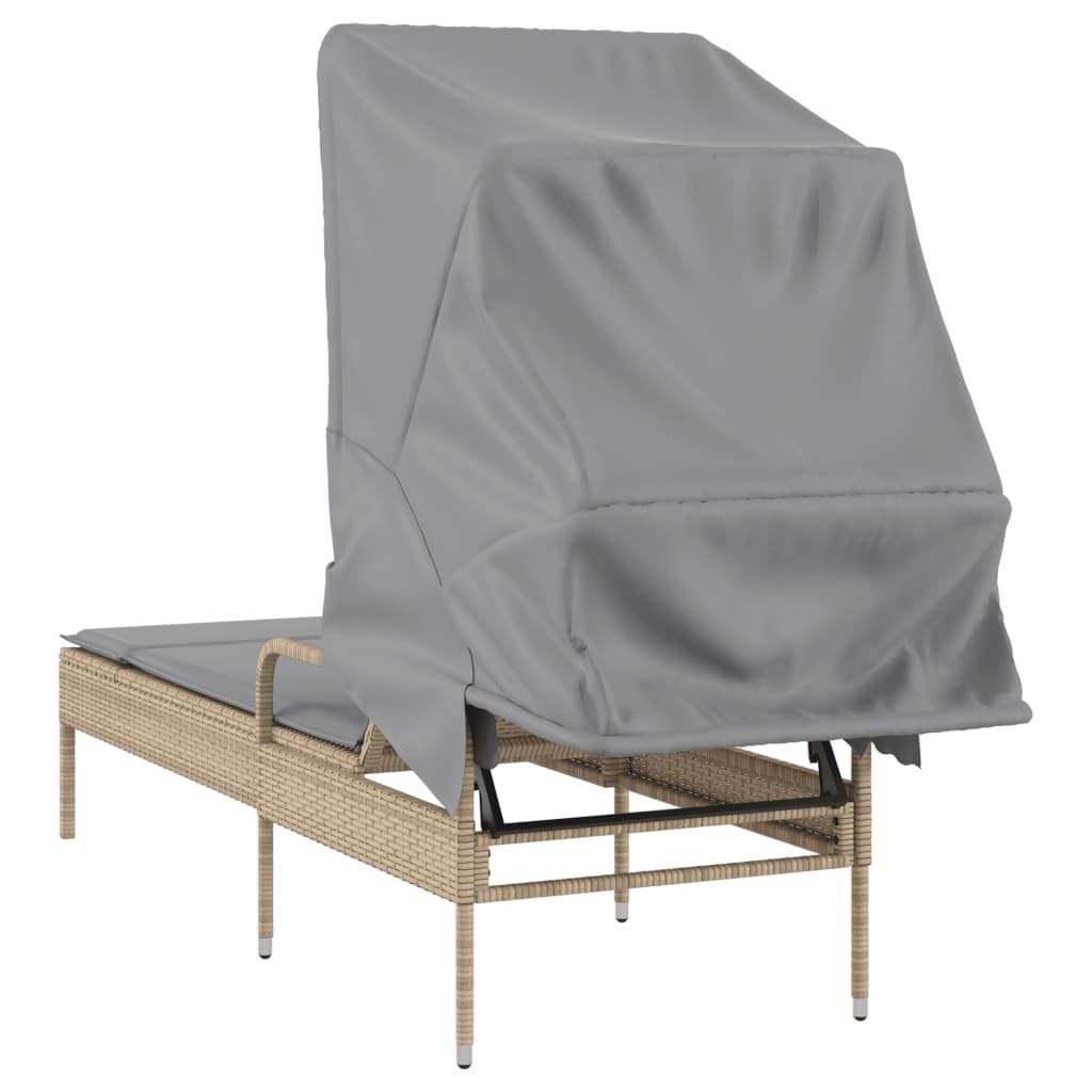 Tumbona con techo, color beige poli ratán 62 x 200 x 130 cm, respaldo ajustable, resistente a los rayos UV, incluye almohada, para jardín, terraza, piscina, silla de salón de gravedad cero al