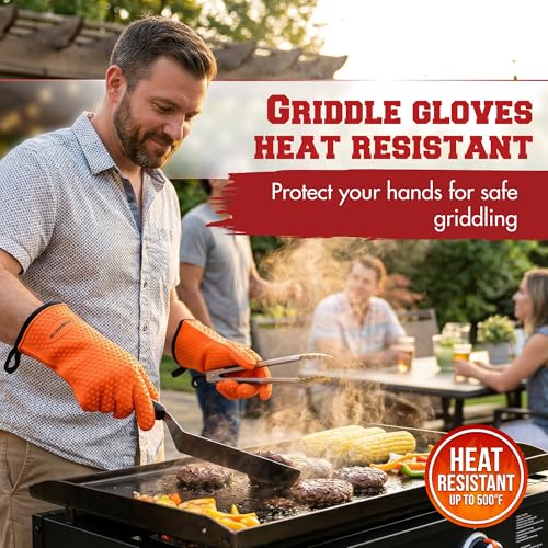Image of KITCHEN PERFECTION Silicone Oven & Griddle Gloves -Extreme Heat Resistant BBQ & Grilling Gloves -Handle Hot Food Right on Your Griddle |Waterproof Oven Mitts Grill Gloves |Superior Set+3 Bonuses