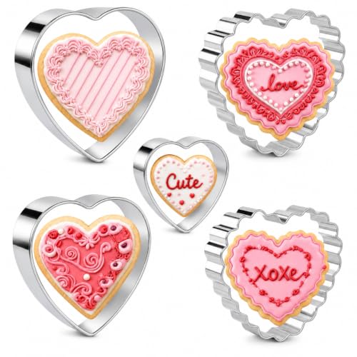 KAISHANE Love Heart Cookie Cutter Set - 5 Pieces Stainless Steel Heart Shaped Cookie Cutter Biscuit Pastry Cutter