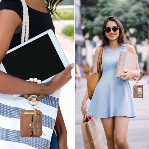 Image of COOLANS Silicone Bracelet Wristlet Wallet Credit Card Holder RFID ID Window Key Ring Tassel Slim Wallet Women Keychain Purse