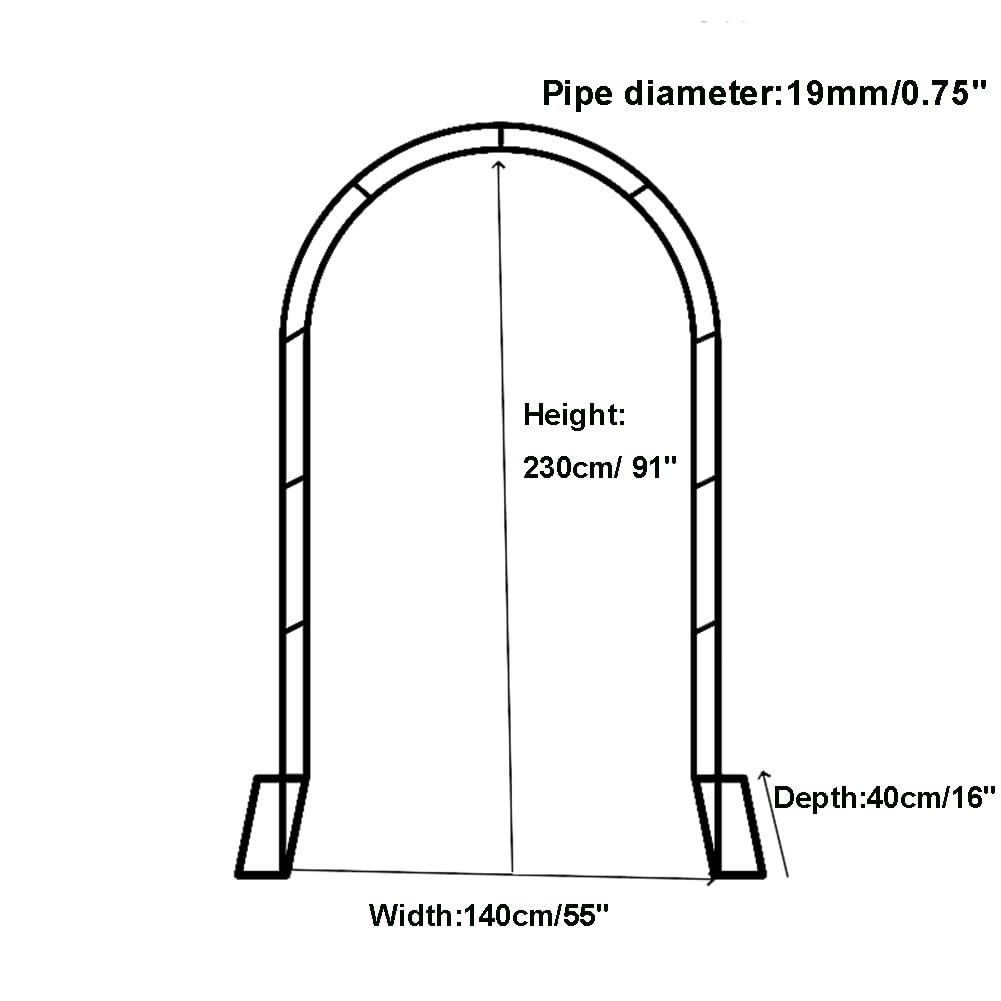 Pergola ogrodowa długa 2,3 m (7,6 stopy) metalowy łuk do pnących roślin na zewnątrz łuk ślubny na ceremonie krata na balon stojak na balony, zielony, 140 cm (55 cm)