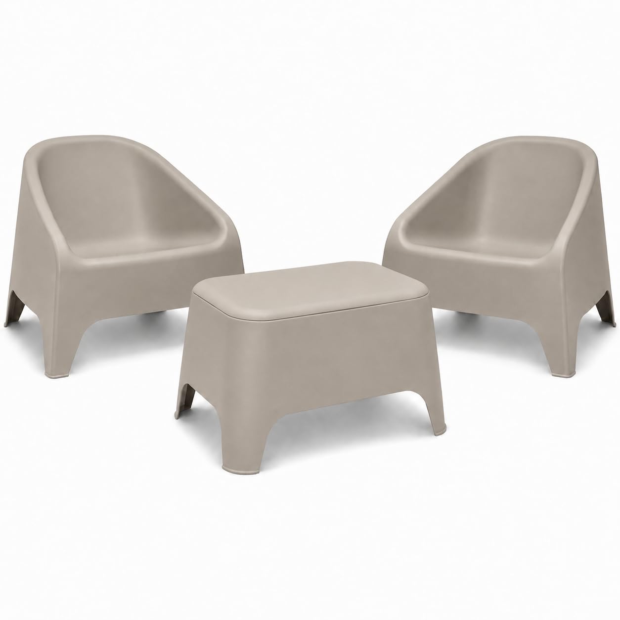 Toomax Kit 2 Poltrone Matera + Tavolino Petra Grigio Tortora, set da giardino con vano 21L, plastica riciclata
