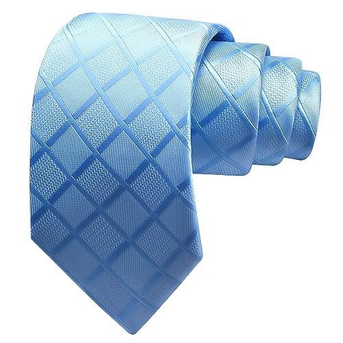 Image of GUSLESON 3.15 inch(8cm) Mens Tie and Lapel Pin Plaid Checkered Necktie Hankerchief Cufflinks Set for Men
