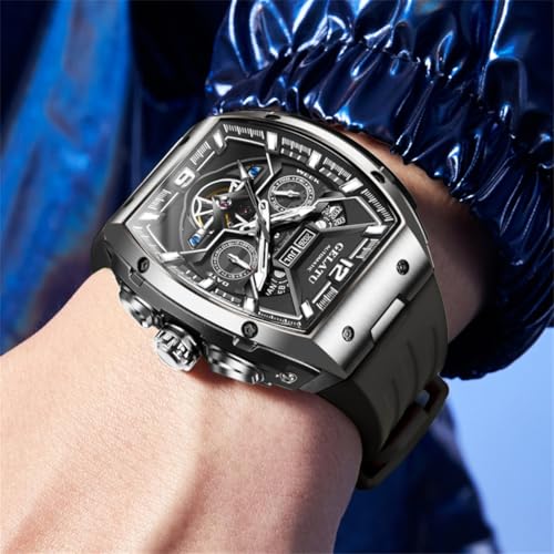 Image of OLEVS Luxury Watches for Men Black Mechanical Wrist Watch Self Winding Automatic Tourbillon Watches Skeleton Waterproof Mens Wrist Watch