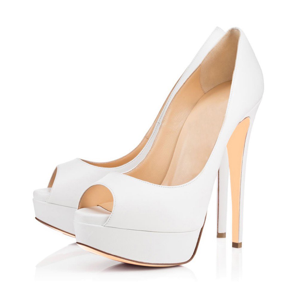 EDEFS Donne Slip On Platform Pumps con 14 cm Tacco a Spillo Design Peep Toe Elegante per Spose Feste