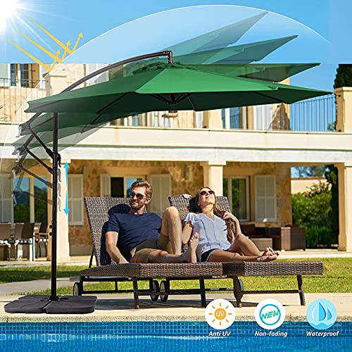 Qdy -3M/10Ft Garden Banana Parasol, Patio Cantilever Umbrella, Outdoor Hanging Sun Shade Canopy With Crank Handle & Height Adjustable For Garden Backyard Pool,3 Green #TOP5