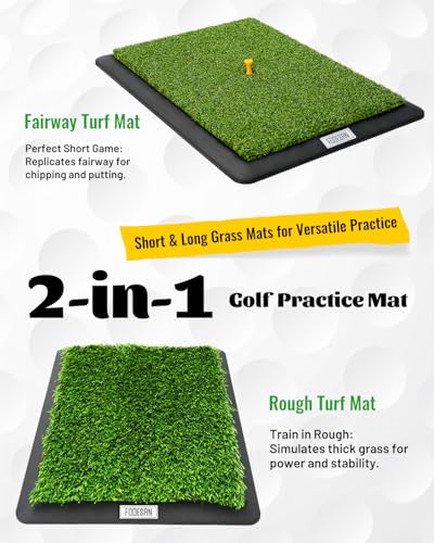 Golf Swing Trainer Mat for Practice & Training – Replaceable Turf Surfaces, Non-Slip Rubber Base for Indoor/Outdoor Use, Includes Tees – Ideal for Golfers, Beginners & Pros