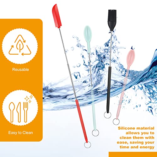 12 Pieces Mini Silicone Telescopic Spatula Brush And Spoon Heat Resistant Silicone Spatula Sets Adjustable Jar Spatula With Hanging Buckle Makeup Spatula For Household Kitchen Cooking Cosmetics #TOP2