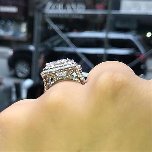 Miniatura 3 de AZQ Anillo de plata de ley 925 brillante con diamantes completos de princesa, cuadrados de circonita cúbica, anillo de múltiples filas, anillo de