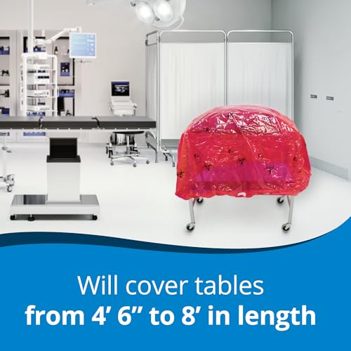 Image of TIDI 5540XL Extra-Large TIDIShield Transport Cover for Back Table ― Post-Case Back Table Containment Cover ― Red with Biohazard Symbols ― Quantity: 20 Transport /Containment Covers ― Medical Supplies