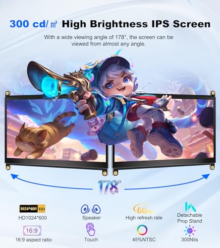 Image of 7 Inch Touchscreen Monitor Compatible with Raspberry Pi, 1024x600 IPS Portable HDMI Touch Screen Display Compatible with Raspberry Pi 5 /4B /3B+ /3B /B+ Jetson Nano Win11 /10 /8 /7