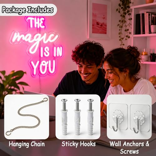 Image of Pink&White Neon Sign Led Neon Lights Signs for Wall Decor USB Powered Led Signs for Room Decoration-The Magic Is In You