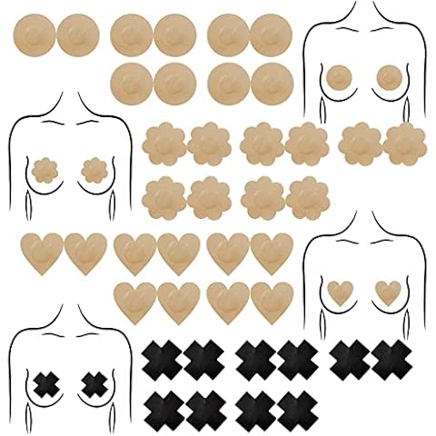 Cosymate Nipple Covers 40 Pcs Nipple Breast Covers Disposable Petal Nipple Pasties for Women Girls Party, 4 Shapes Cover