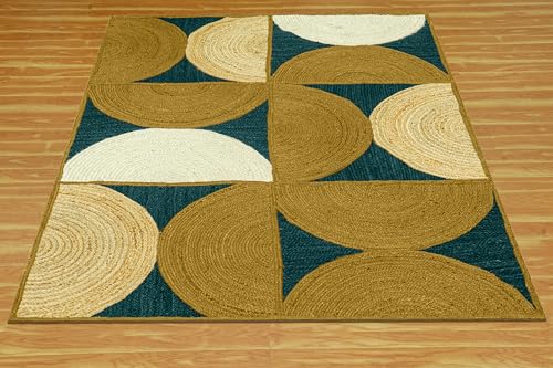 Tapis carré jute tressé main jaune moutarde pour petit espace