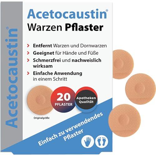 Acetocaustin Warzen Pflaster | Entfernt Warzen und Dornwarzen | Warzenbehandlung für Hände und Füße | Schmerzfrei | 20 Pflaster