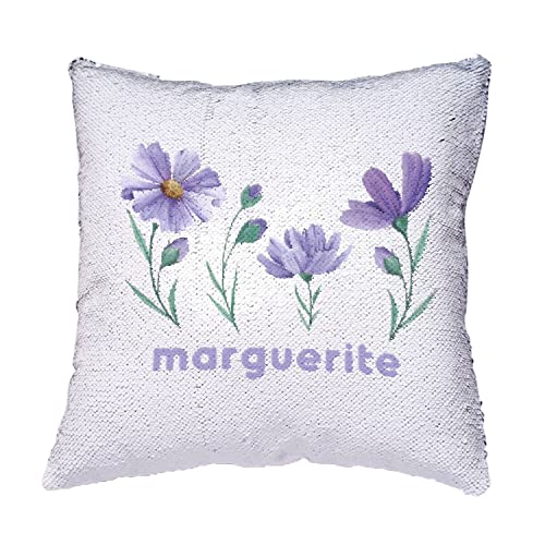 Coussin sequin turquoise marguerite violette une idée cadeau chic originale