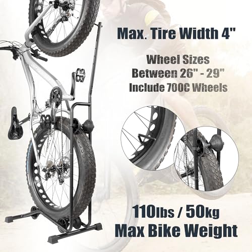 Image of CyclingDeal Upright E Bike Fat Tire Bike Stand - Vertical & Horizontal Bike Rack Bicycle Storage Stand - Vertical E Bike Rack Garage - Fat Tire Bike Storage Rack - Holds Bikes up to 110 lbs