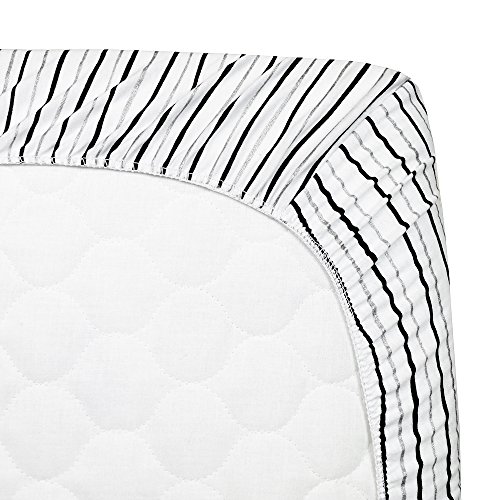 Image of TL Care Fitted Pack N Play Playard Sheet 27 inch x 39 inch, Soft Breathable Neutral 100% Cotton Jersey Pack and Play Sheet, Silver Black Stripe, for Boys and Girls, Fits Most Mini Crib Mattresses