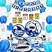 WERNNSAI Shark Party Supplies Set - Blue Ocean Pool Party Decorations for Boys Kids Birthday Banner Signs Balloons Cutlery Bag Tablecloth Plates Cups Napkins Straws Utensils Serves 16 Guests 175 PCS