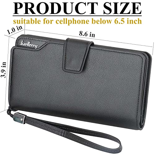 Wallets for Women Men's Clutch Wallet Large Capacity Leather Purse Business Credit Card Holder (1-Black) - Image 5