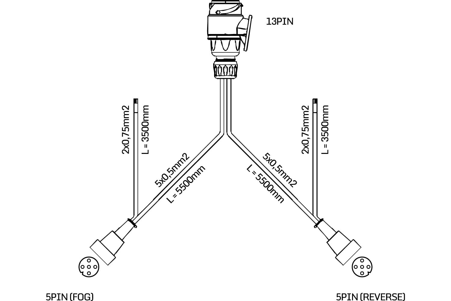 UNITRAILER Set: illuminazione rimorchio luci posteriori DPT 35 con luci di marcatura DPT 15 e cablaggio 5,5 m rimorchio spina 13 poli con attacchi rapidi