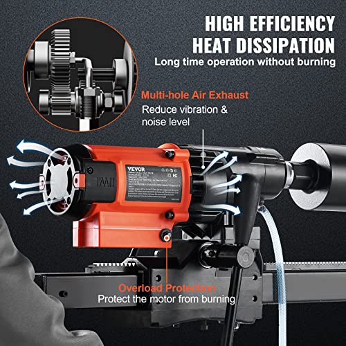 Image of VEVOR Diamond Core Drilling Machine, 8in Wet&Dry Concrete Core Drill Rig with Stand, 750RPM Speed & 1-1 /4 inch 5 /8 inch Thread & Lifting Handle, 8in Drilling Diameter for Concrete Brick Block Stone, 2500W