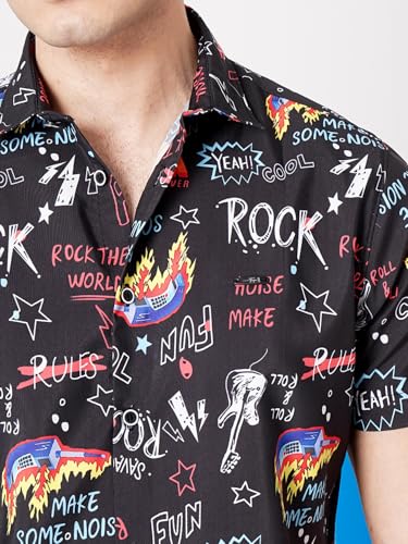 Image of The Indian Garage Co Men Slim Fit Conversational Printed Half Sleeves Spread Collar Resort Wear Shirt