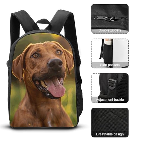 3 Piece Backpack for Women Men Lightweight Causal Daypack Shoulder Bag Set with Insulated Lunch Bag And Pencil Case Organizers Dog Sticking Out Tongue3